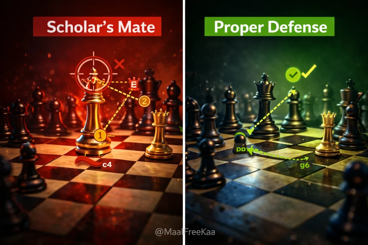 How to defend against 4-move checkmate - Black plays g6 to block Scholar's Mate attack and protect f7 square