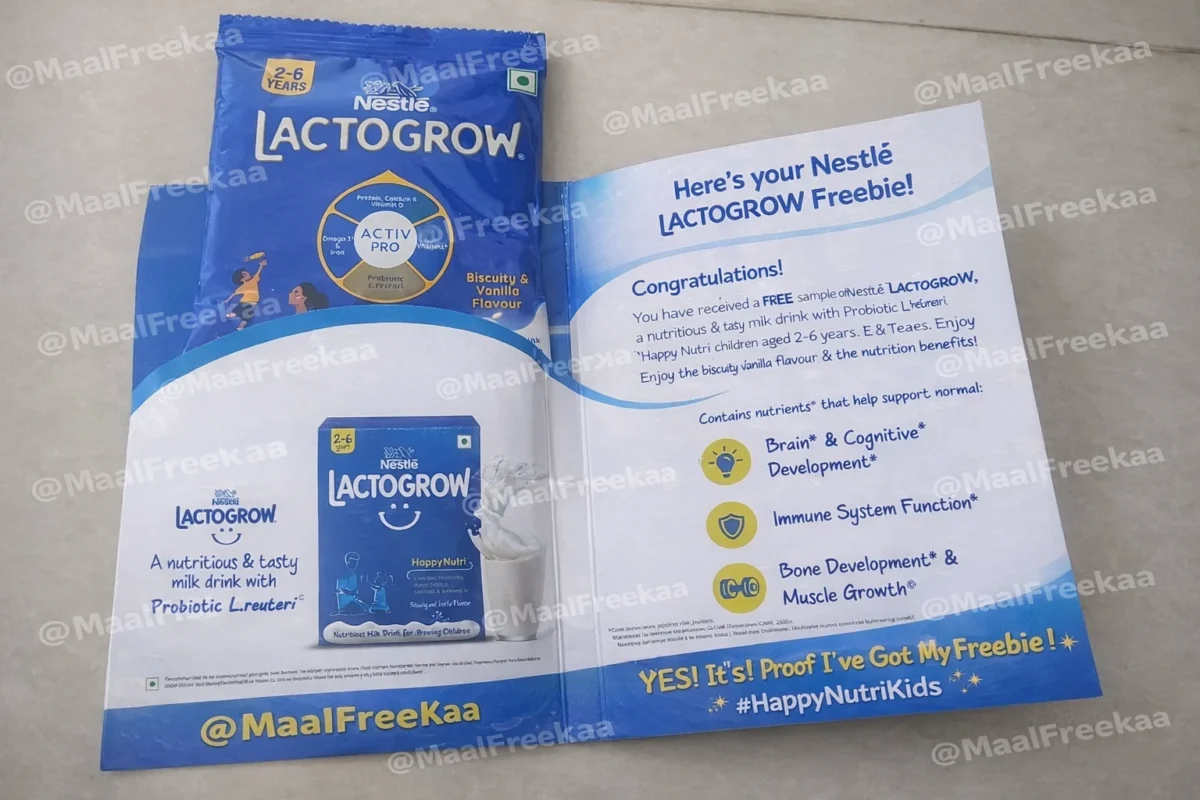 Nestle Lactogrow free sample received at home in India – real proof image