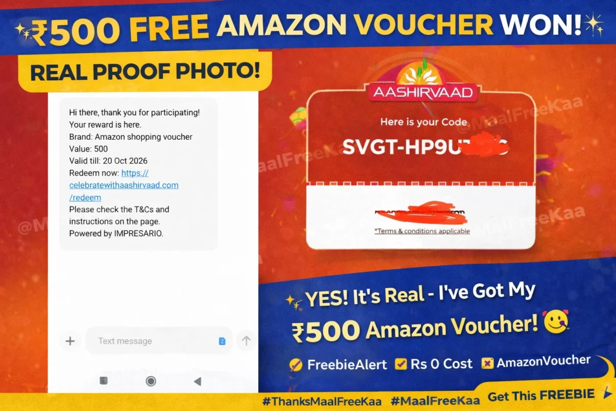 ₹500 Amazon voucher won proof shared by MaalFreeKaa user in India