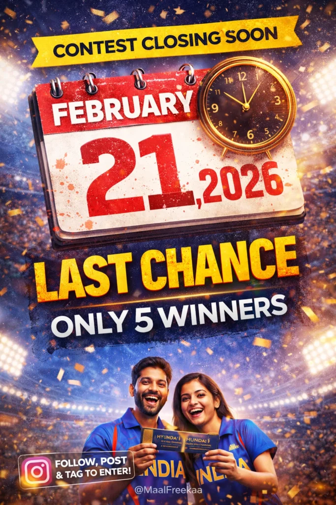 Urgent reminder: Hyundai Sabse Bada Deewana contest ends February 21, 2026. Only 5 winners will get T20 World Cup tickets. Enter now by posting on Instagram with #HyundaiSabseBadaDeewana