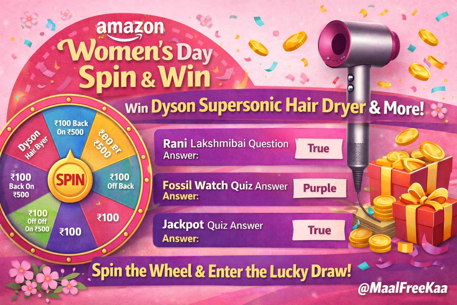 Amazon Women’s Day Spin and Win contest in Funzone with Dyson Supersonic Hair Dryer prize