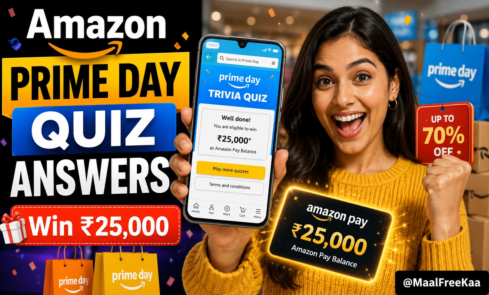 Amazon Prime Day Trivia Quiz answers showing all correct answers to win ₹25,000 Amazon Pay Balance