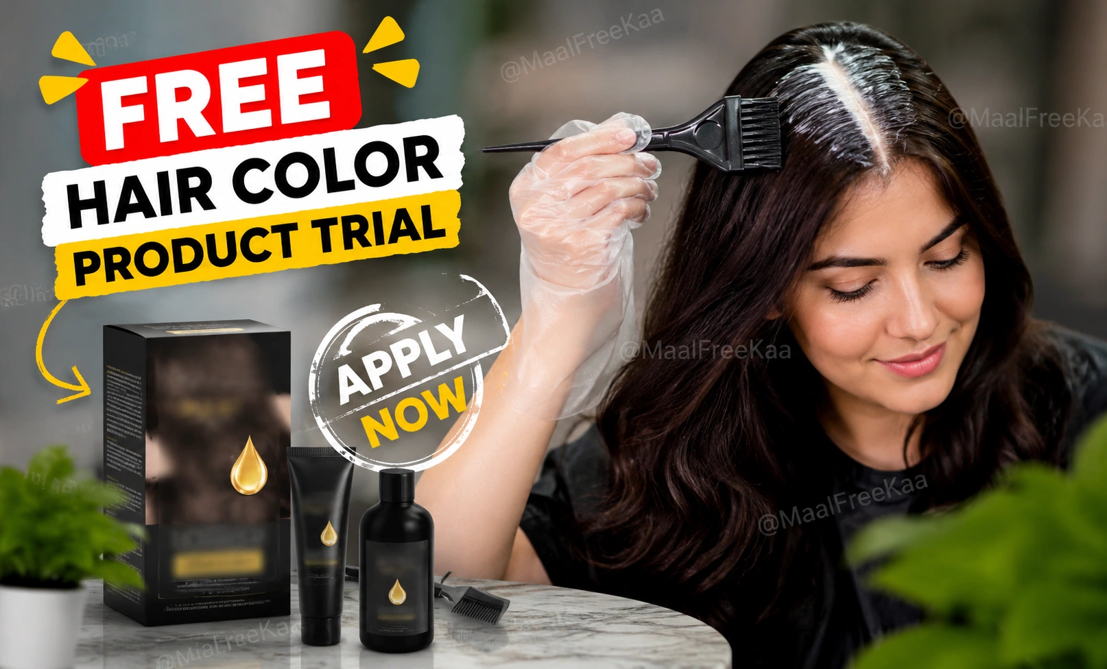 Woman applying hair color during Home Tester Club free product testing program