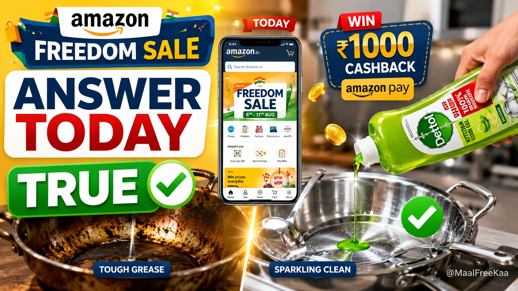 Amazon Freedom Sale Offer answer today True for Dettol Kitchen Gel question July 2026