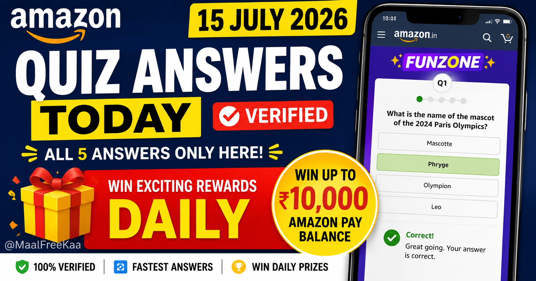 Amazon Quiz Answers Today 15 July 2026 with all verified Funzone quiz answers and rewards details