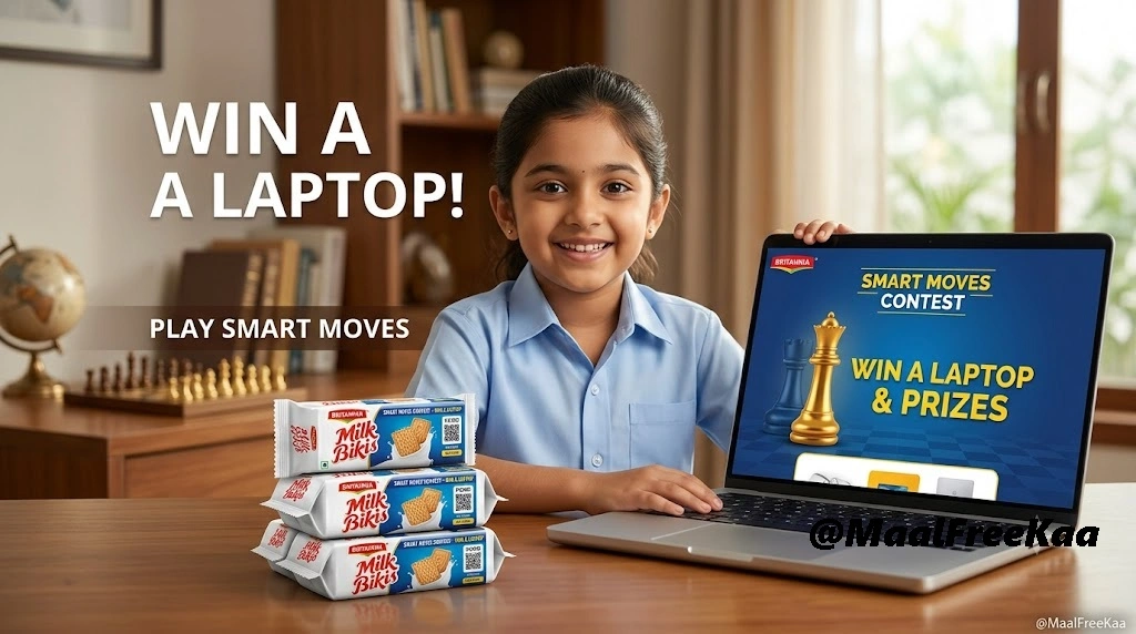 Britannia Milk Bikis Smart Moves Contest promotional pack with QR code and chess challenge instructions.