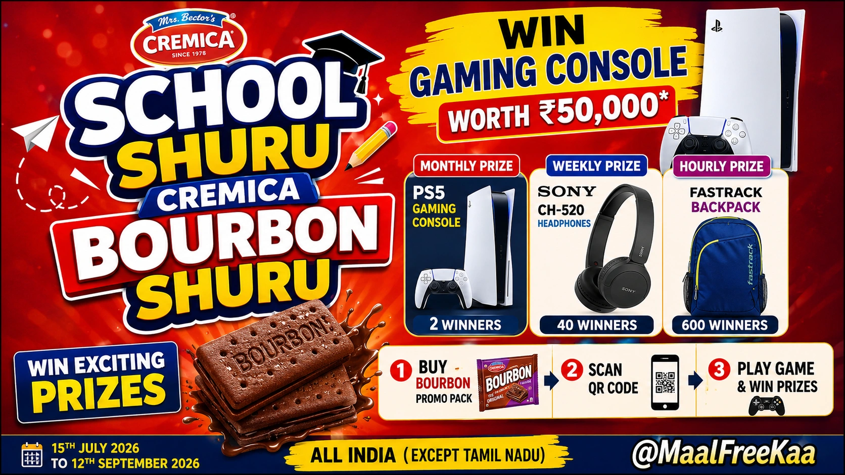 Cremica Bourbon School Shuru contest promotional pack