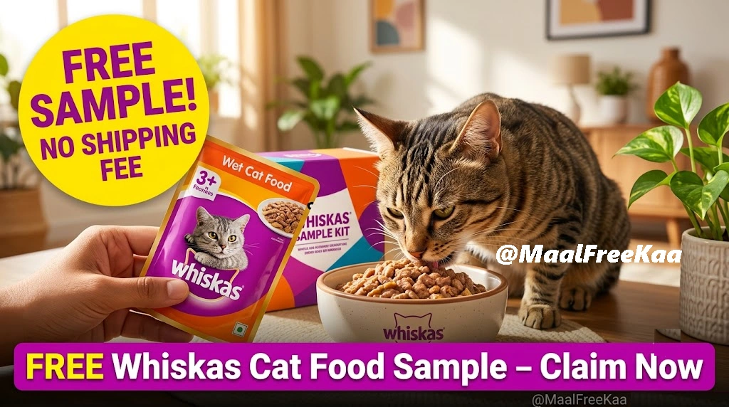 Free Whiskas wet cat food sample pouch with zero shipping charges