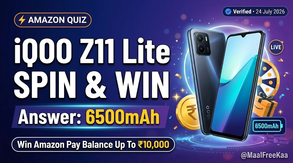iQOO Z11 Lite Spin and Win Amazon Quiz correct answer screen showing 6500mAh