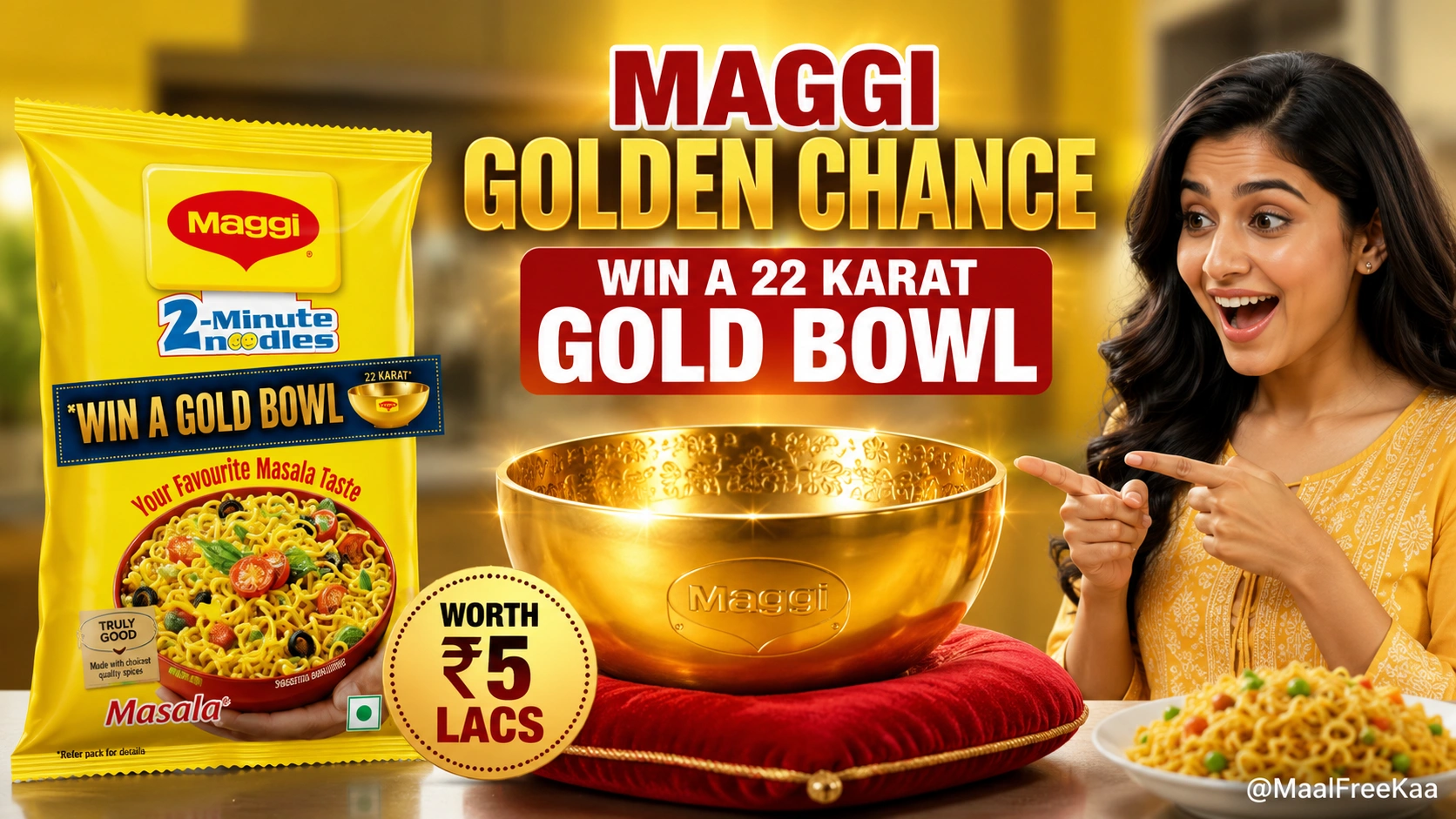 Maggi 2 Minute Noodles promo pack showing Lot Number location for Golden Bowl contest 2026