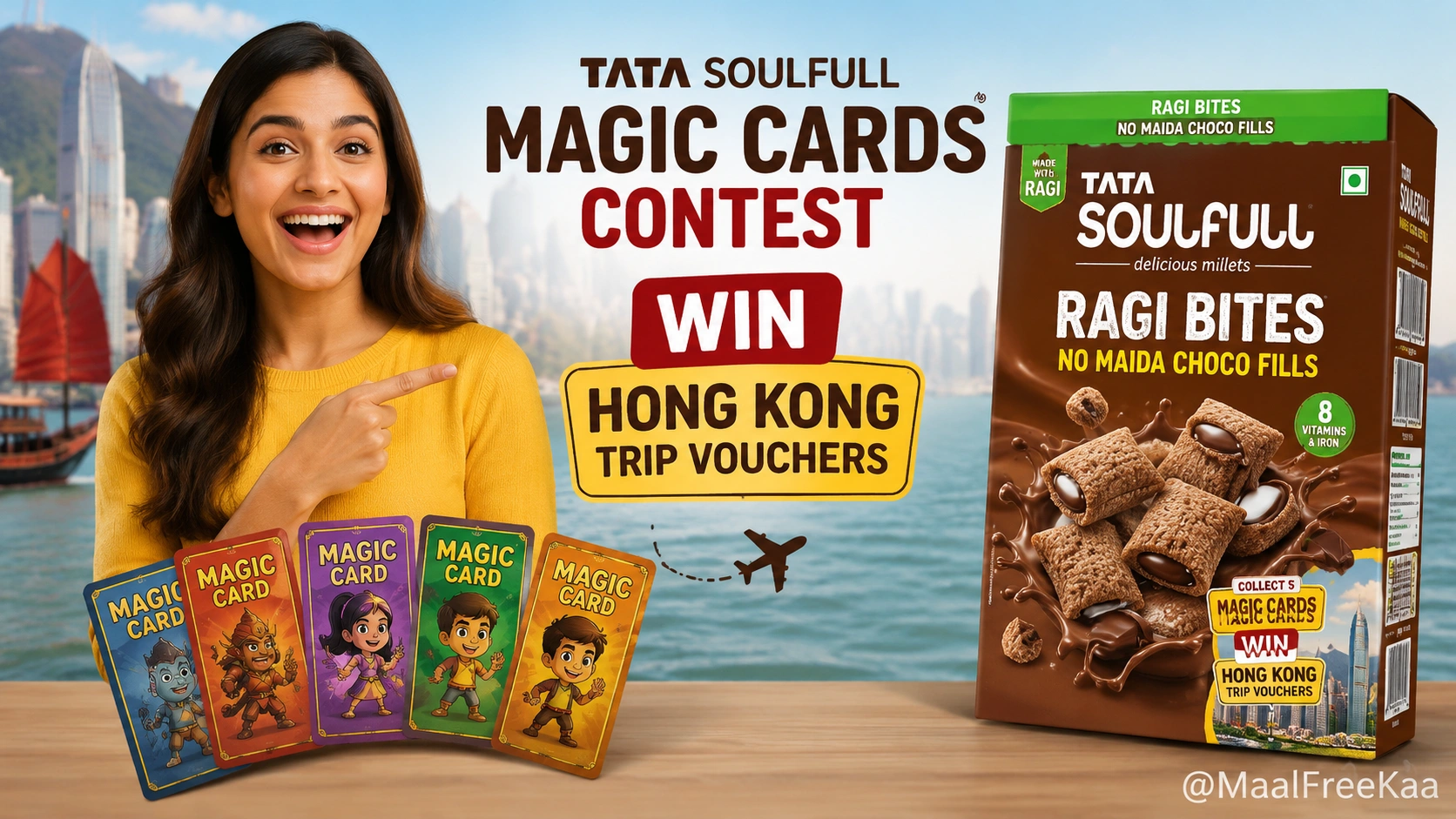 Tata Soulfull Ragi Bites Magic Cards contest promotional pack and Hong Kong reward banner