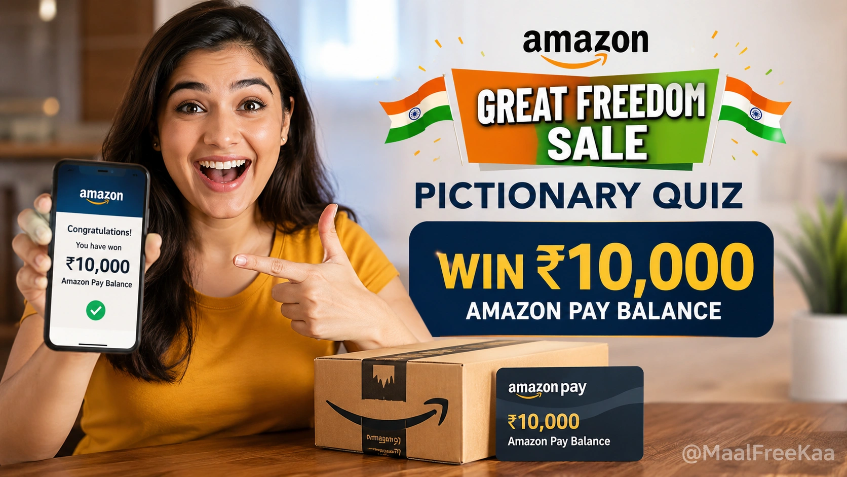 Amazon Great Freedom Sale Pictionary Quiz Answers and ₹10,000 prize details on MaalFreeKaa