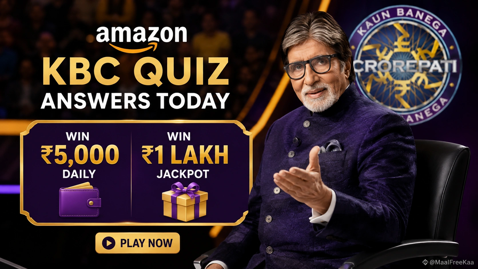 Amazon KBC quiz today answer key and KBC Win@9 question details banner.