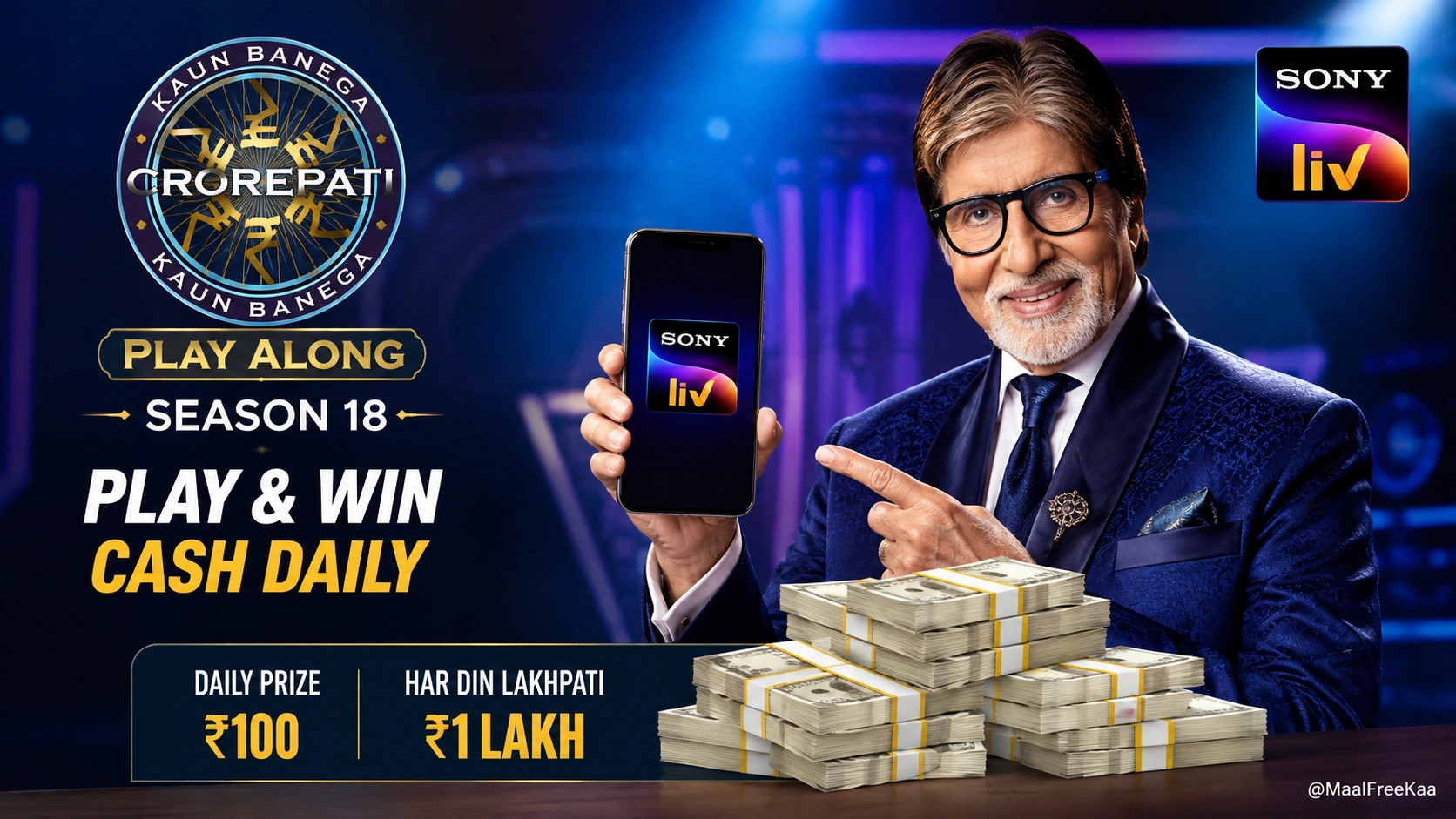 KBC Season 18 Play Along registration banner on Sony LIV app