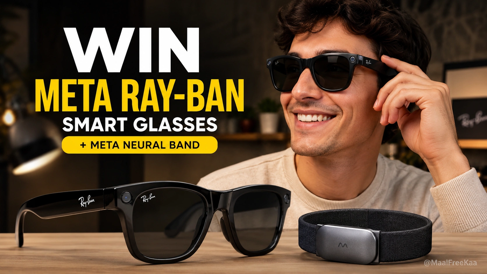 Meta Ray-Ban Display smart glasses with Meta Neural Band giveaway prize box on MaalFreeKaa