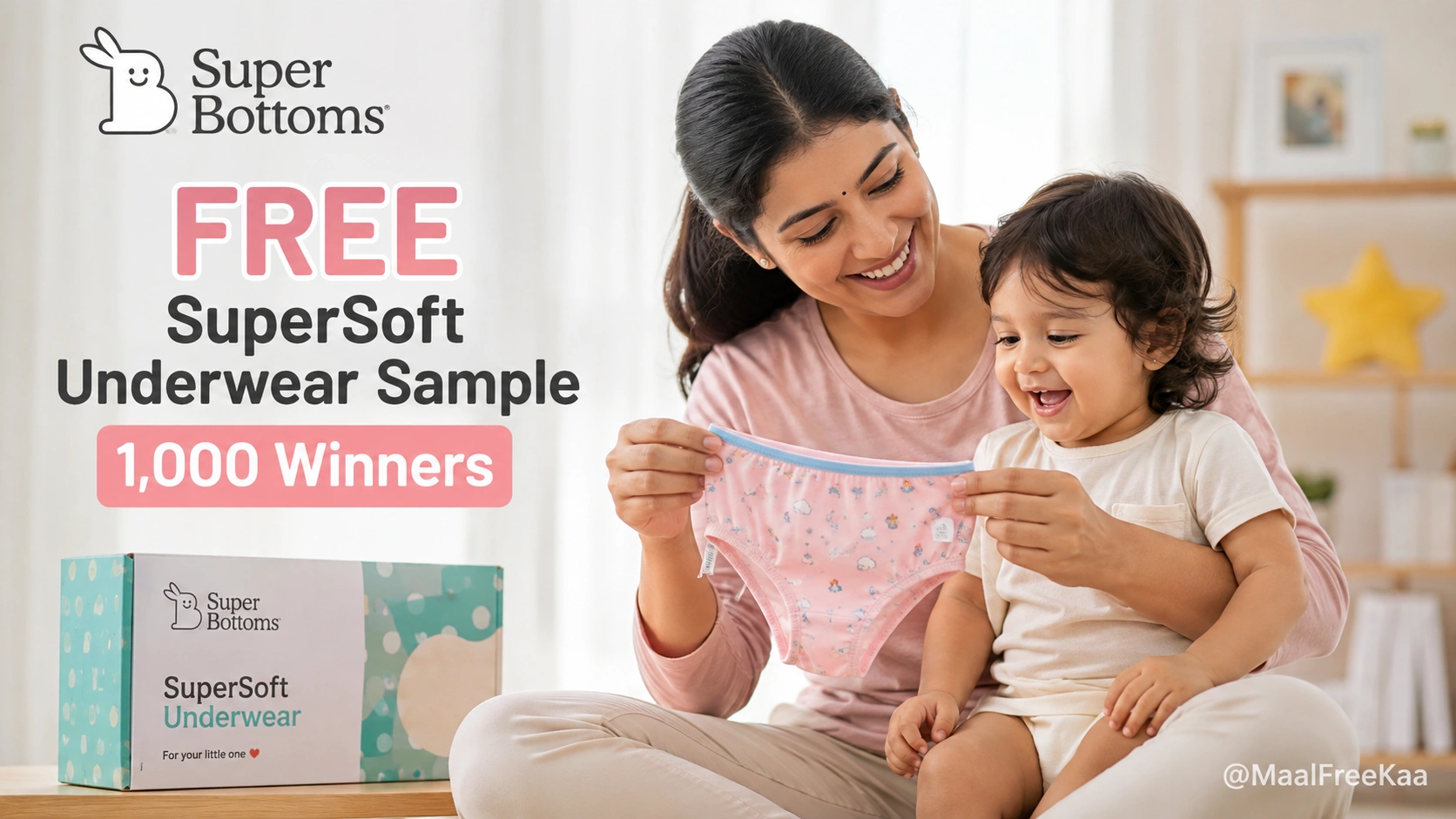 SuperBottoms SuperSoft Underwear free sample campaign for kids with 1,000 winners
