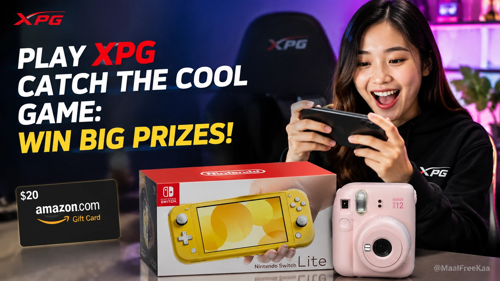 Official banner of XPG Catch the Cool game campaign featuring Nintendo Switch Lite prize.
