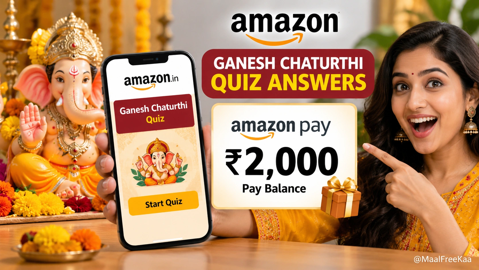 Amazon Ganesh Chaturthi Quiz Answers banner showing ₹2000 prize proof on Amazon App