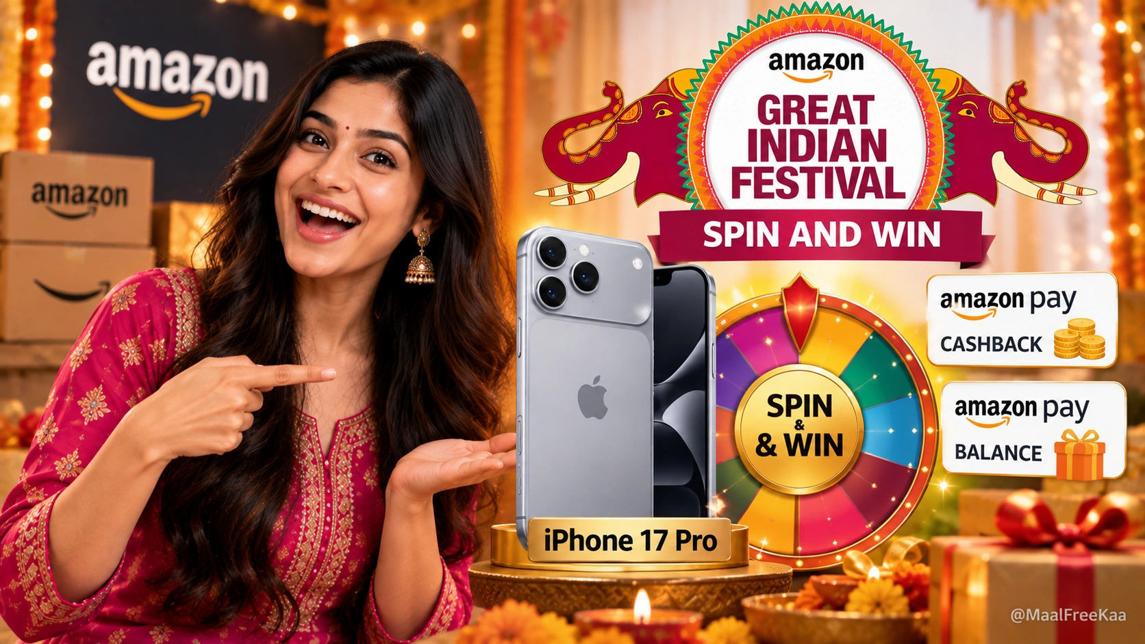 Amazon Great Indian Festival Spin and Win Quiz Answers with iPhone 17 Pro prize and Amazon Pay rewards