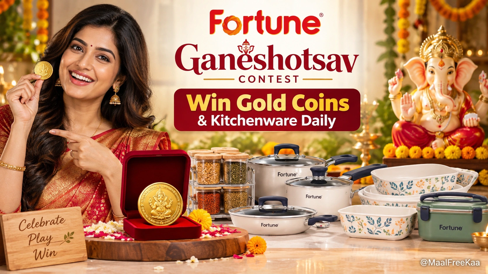Fortune Ganeshotsav 2026 festive gaming contest featuring gold coin rewards and other listed prizes
