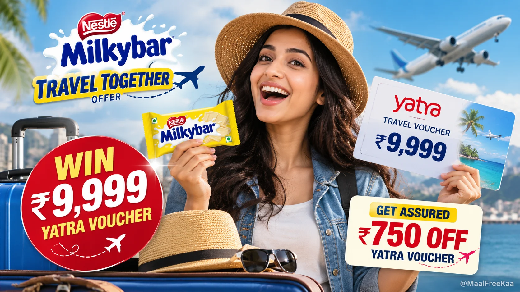 NESTLE MILKYBAR contest offering ₹9,999 Yatra travel voucher and ₹750 assured voucher
