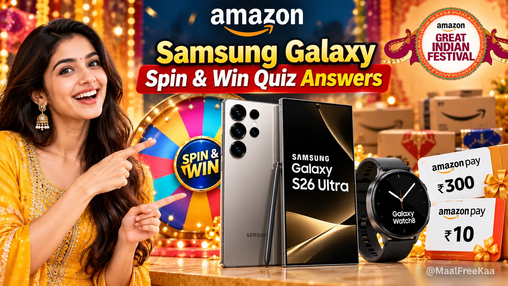 Amazon Samsung Galaxy Spin and Win Quiz Answers with Samsung Galaxy S26 Ultra prize
