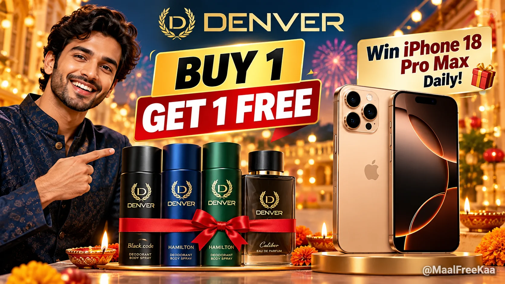 Denver Buy 1 Get 1 Free Fragrance Diwali Promotion with iPhone 18 Pro Max Giveaway