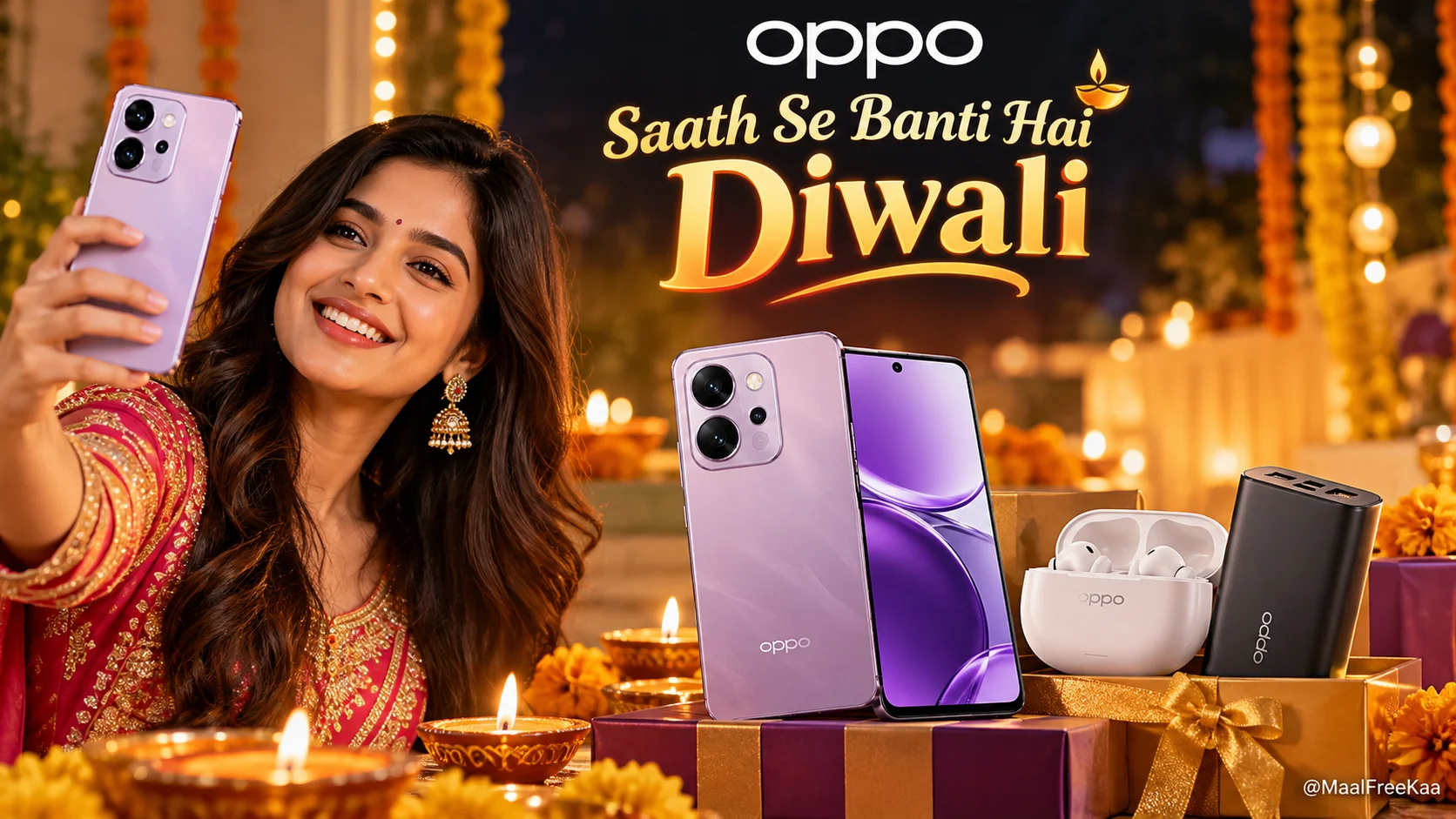 OPPO Saath Se Banti Hai Diwali contest featuring OPPO F35 Pro, Enco Air5 and Power Bank prizes.